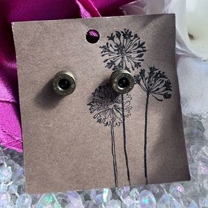 Rich McCoy Unique Handmade Upcycled Brass Bullet
Casing Earrings Garnet Jeweled